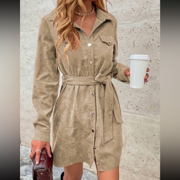 Dresses & Skirts - Corduroy belted button down skirt dress